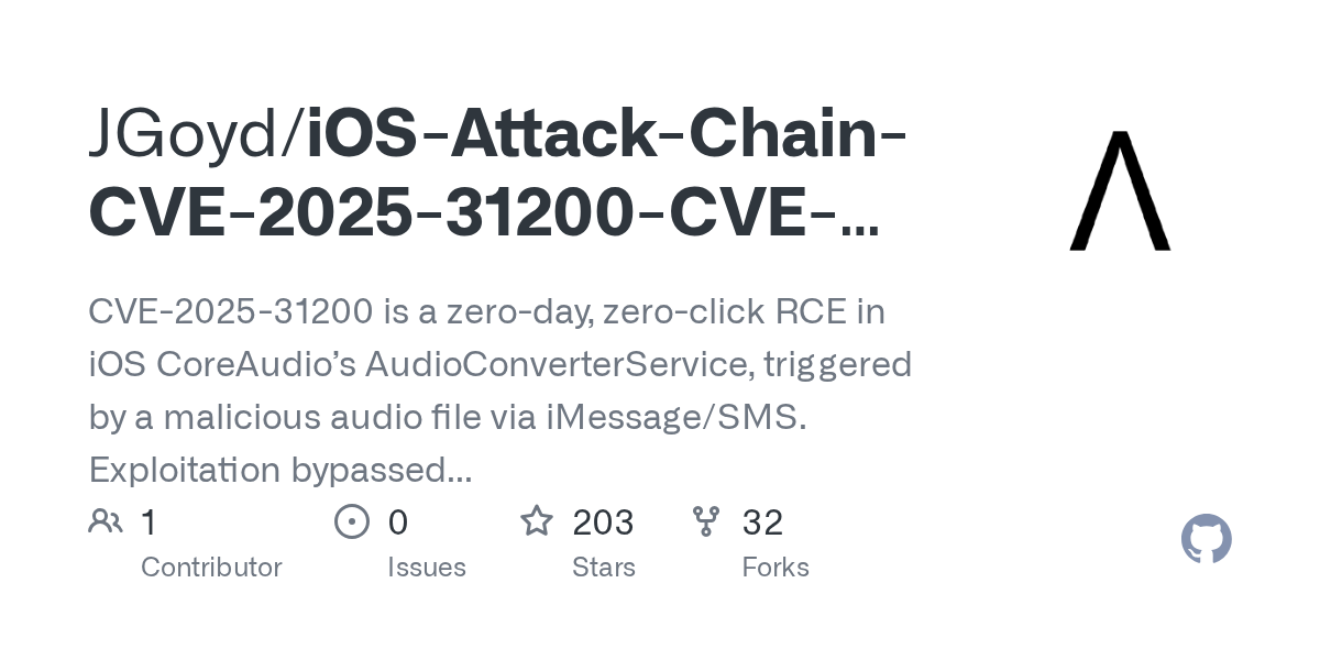 Original publication preview: CVE-2025-31200 & CVE-2025-31201 | iMessage Zero‑Click RCE Chain